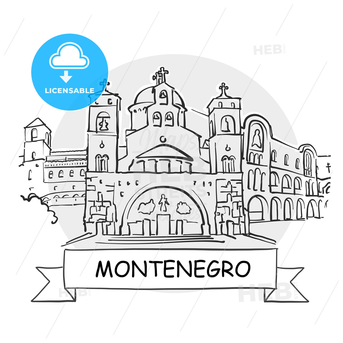 Montenegro hand-drawn urban vector sign – instant download