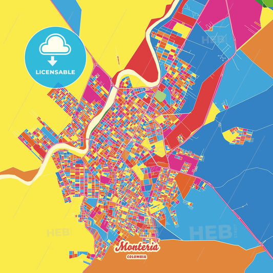 Monteria, Colombia Crazy Colorful Street Map Poster Template - HEBSTREITS Sketches