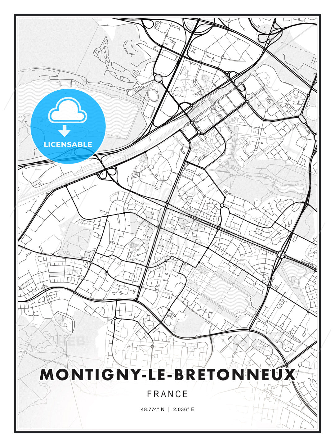 Montigny-le-Bretonneux, France, Modern Print Template in Various Formats - HEBSTREITS Sketches