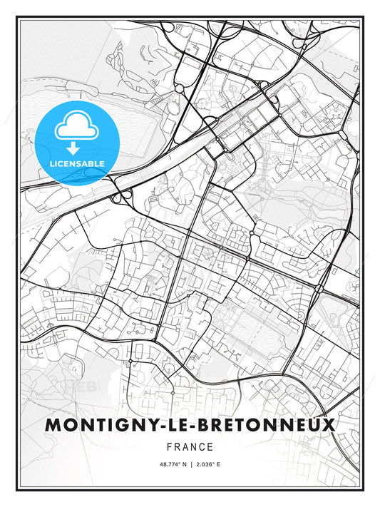Montigny-le-Bretonneux, France, Modern Print Template in Various Formats - HEBSTREITS Sketches