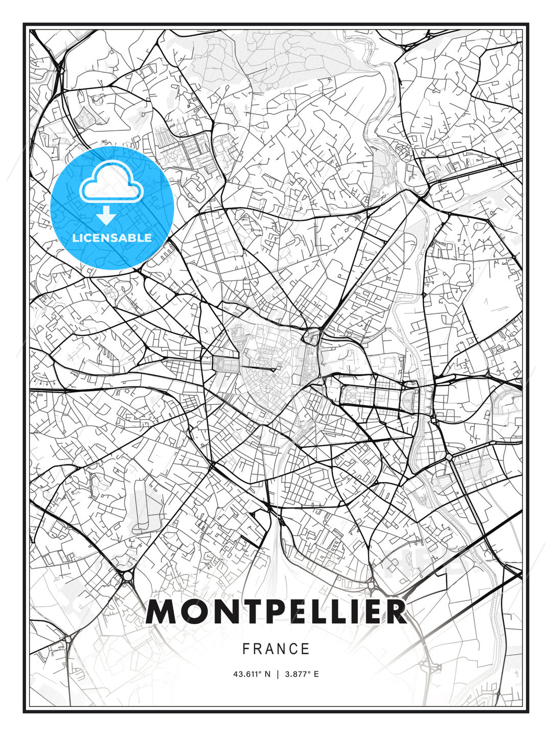 Montpellier, France, Modern Print Template in Various Formats - HEBSTREITS Sketches