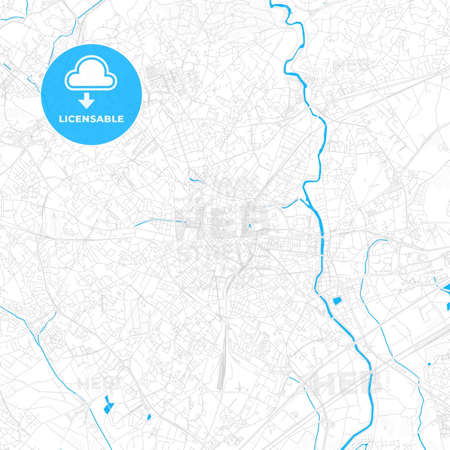 Montpellier, France PDF vector map with water in focus