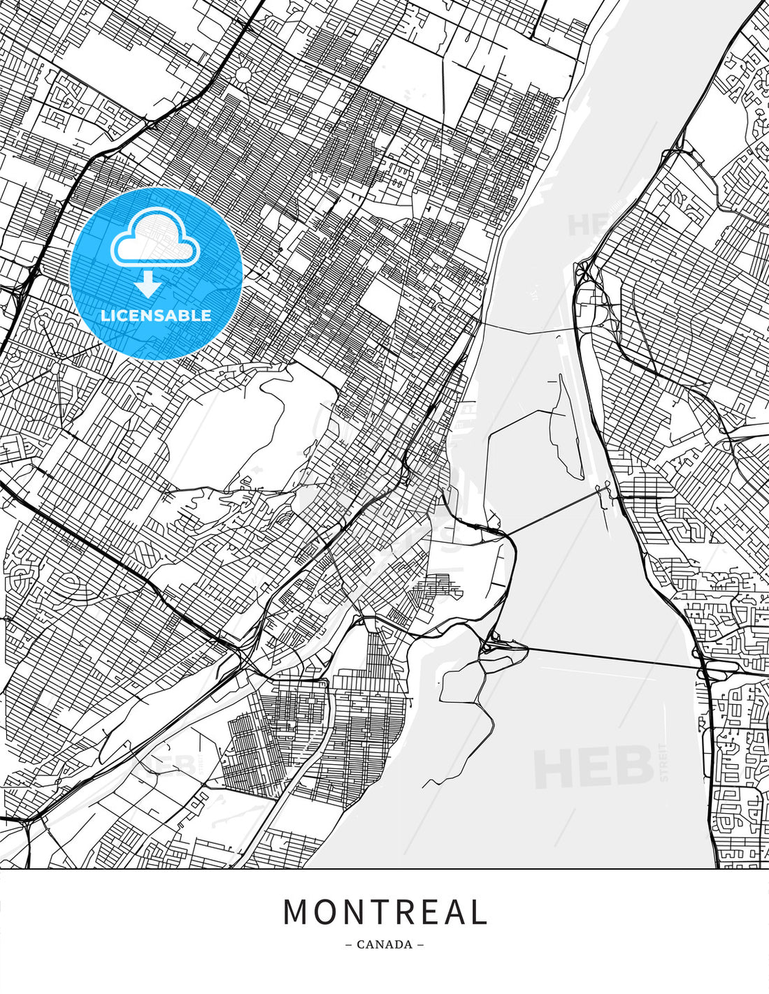 Montreal, Canada, Map Poster Borderless Print Template – HEBSTREITS