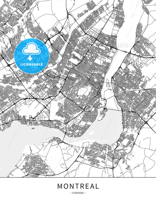 Montreal, Canada, Map poster borderless print template - HEBSTREITS