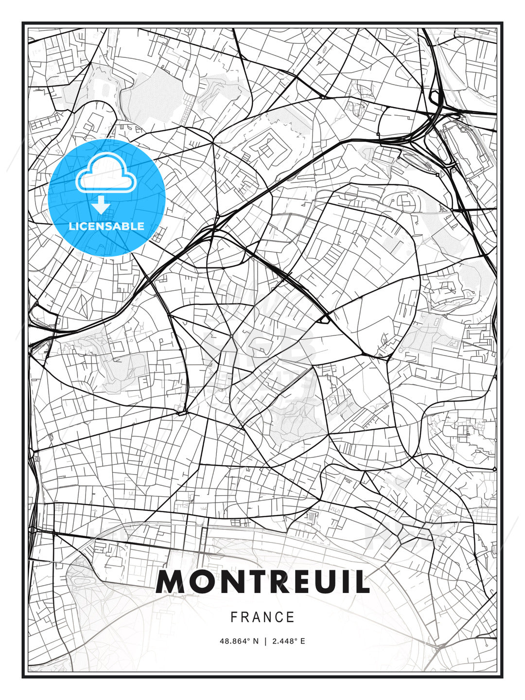 Montreuil, France, Modern Print Template in Various Formats - HEBSTREITS Sketches