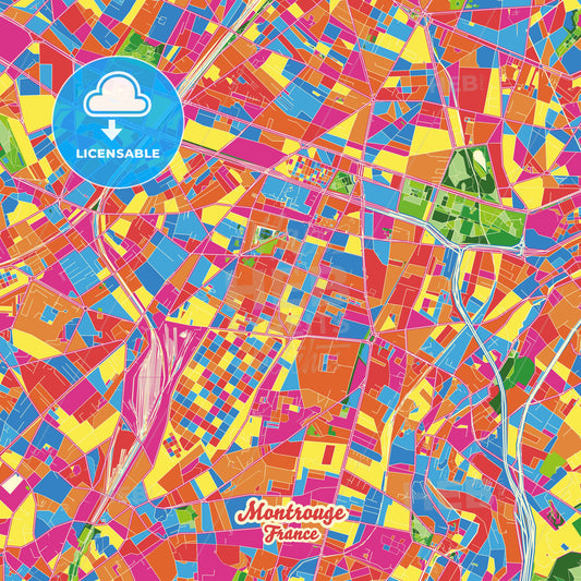 Montrouge, France Crazy Colorful Street Map Poster Template - HEBSTREITS Sketches