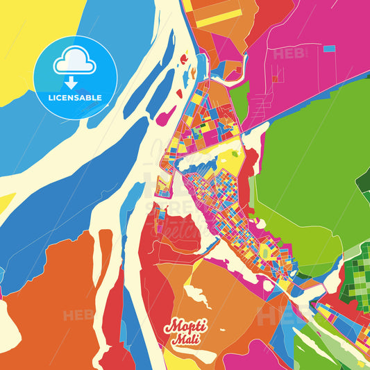 Mopti, Mali Crazy Colorful Street Map Poster Template - HEBSTREITS Sketches
