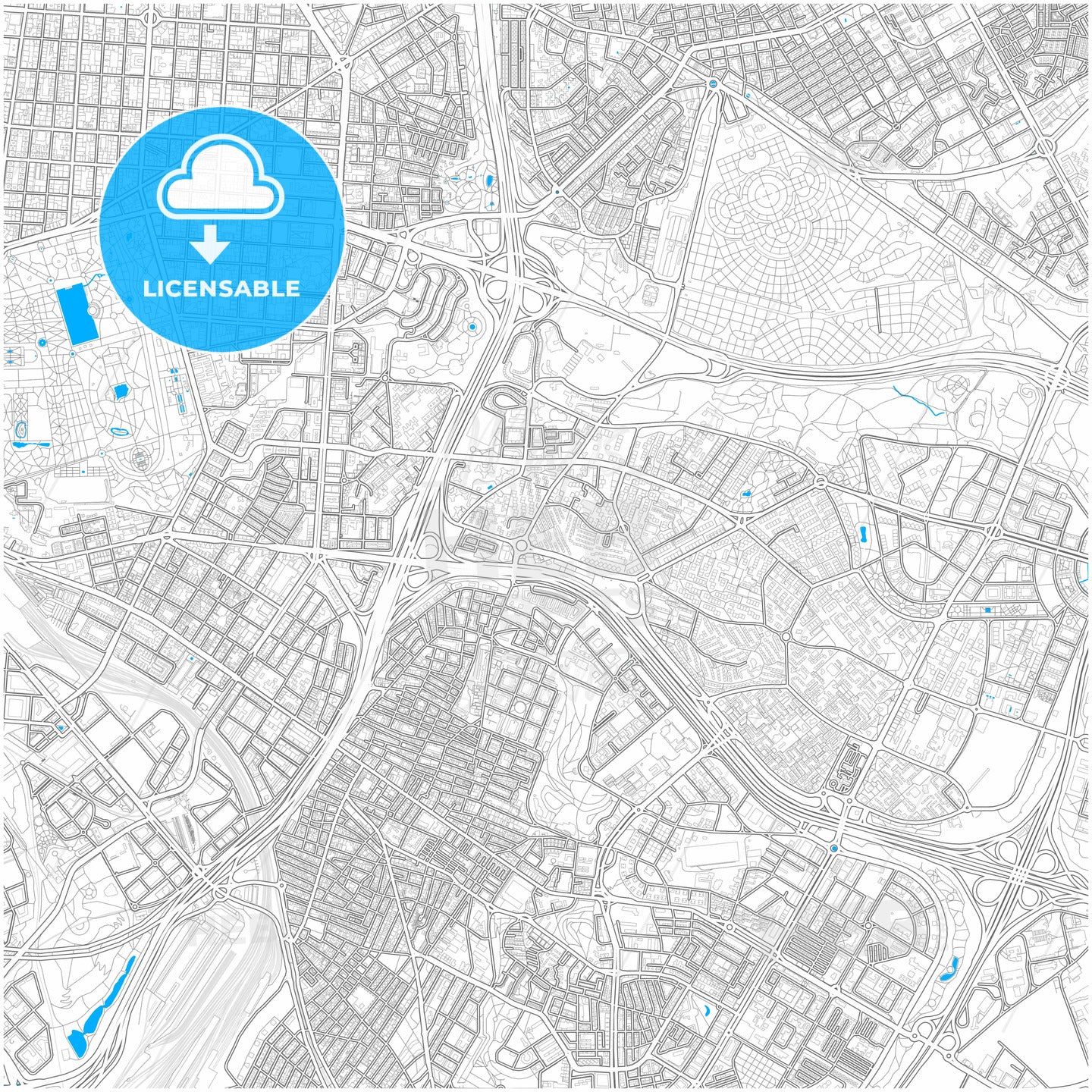 Moratalaz, 28030 Madrid, Spain, city map with high quality roads.