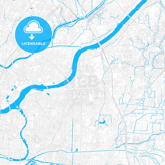 Moriguchi, Japan PDF vector map with water in focus