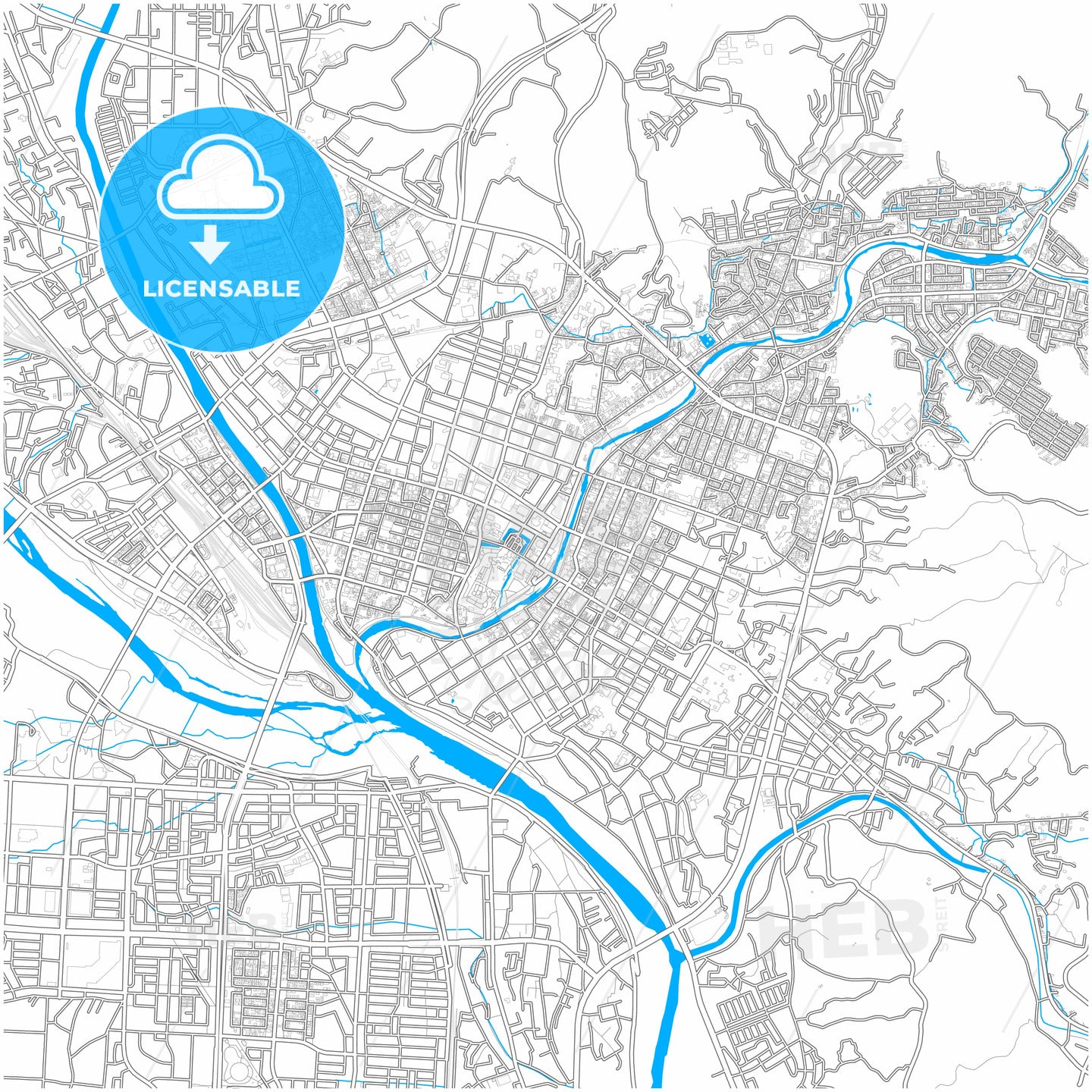 Morioka, Iwate, Japan, city map with high quality roads.