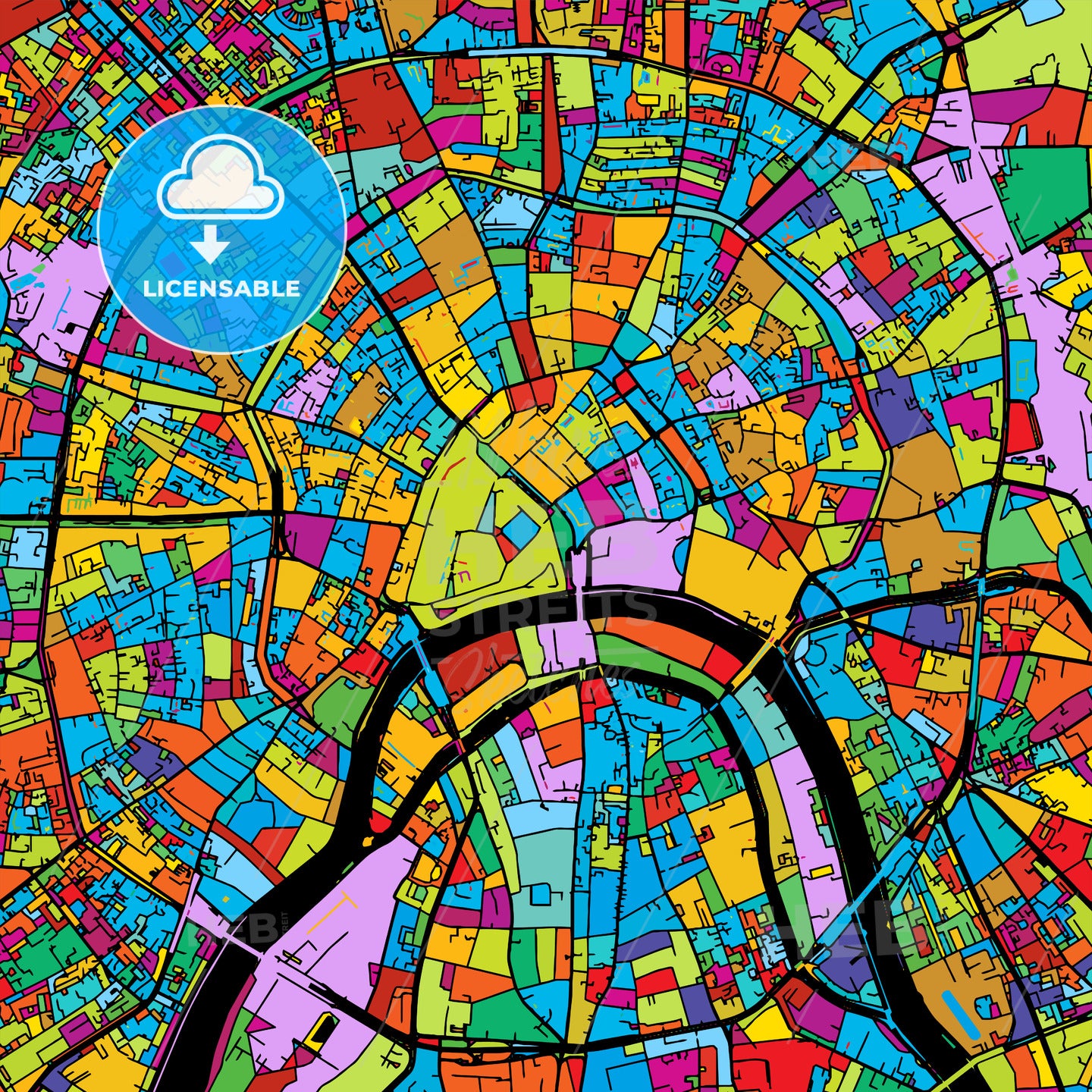 Moscow, Capital of Russia, Colorful Vector Map on Black