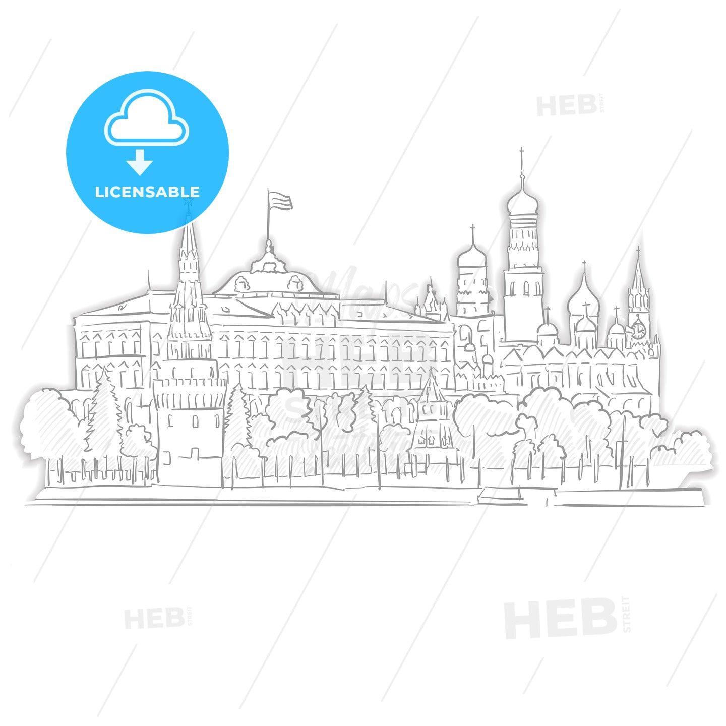 Moscow Kremlin Landmark Sketch – instant download