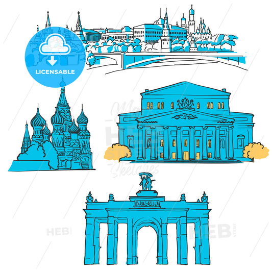 Moscow, Russia, Colored Landmarks – instant download