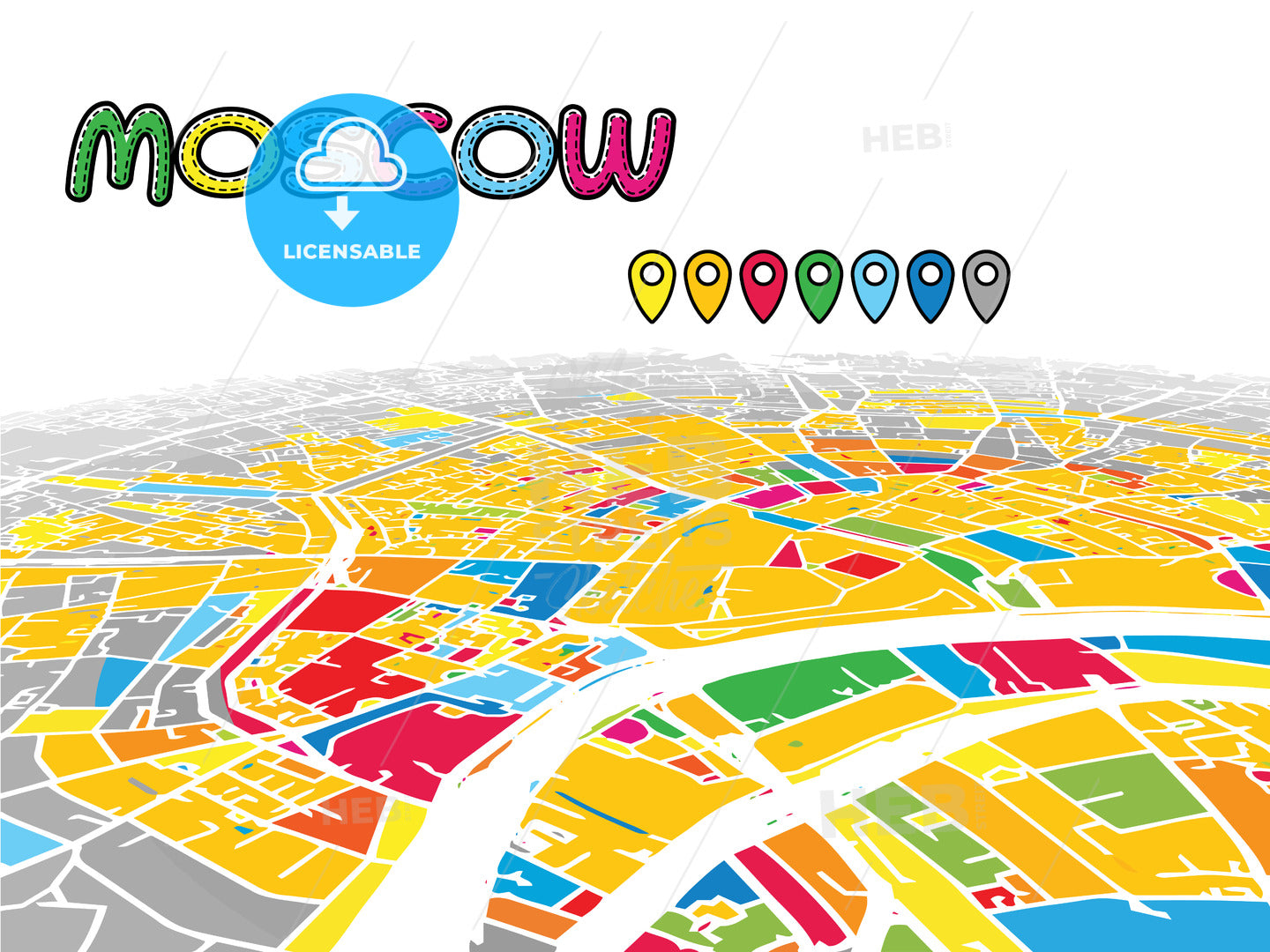 Moscow, Russia, downtown map in perspective