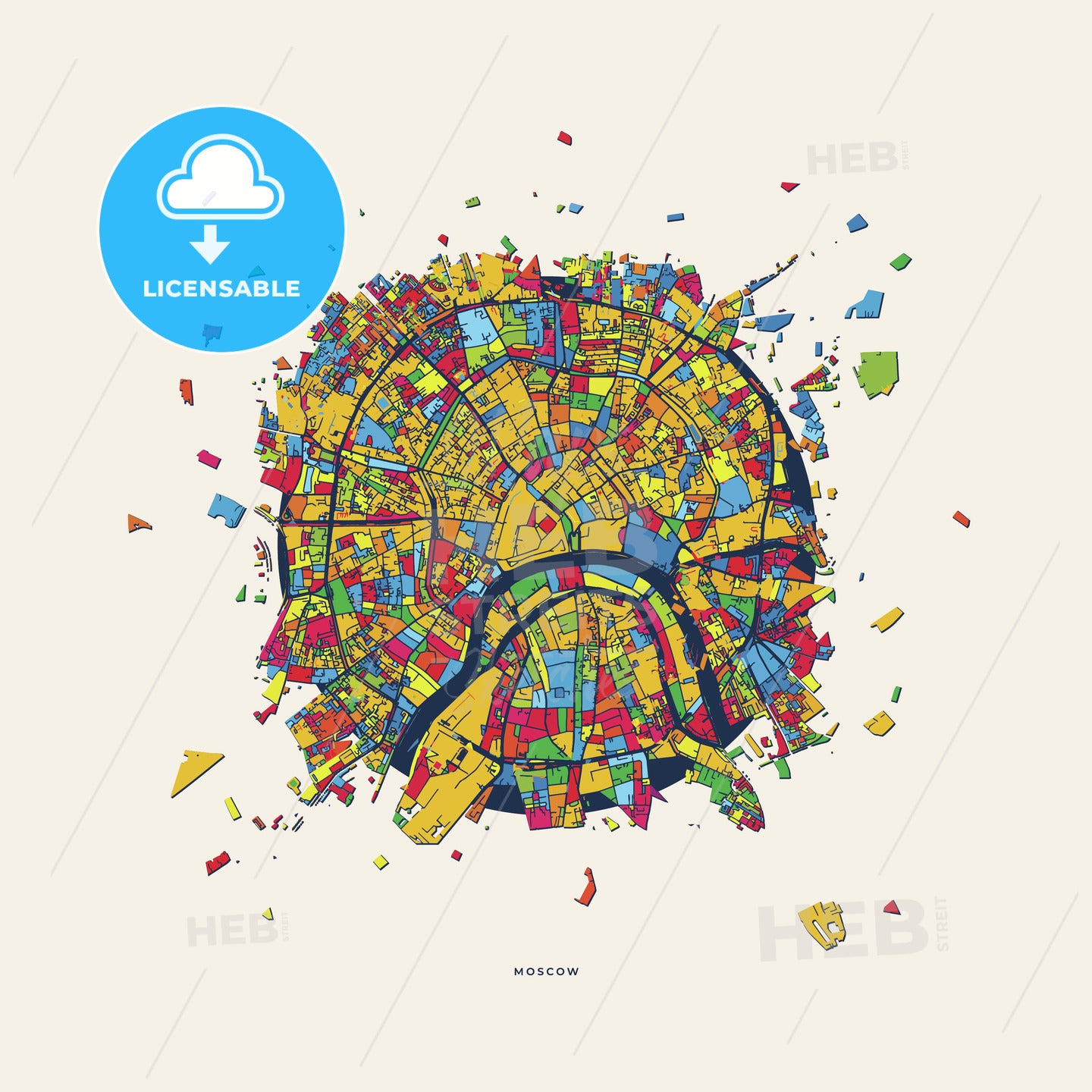 Moscow Russia colorful confetti map