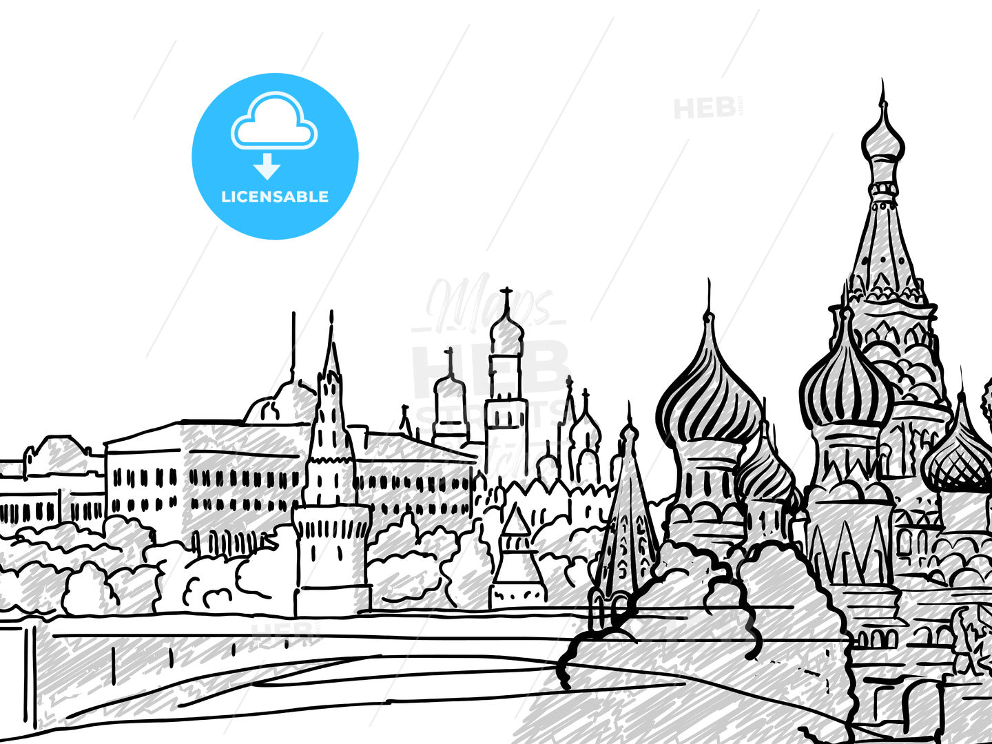 Moscow, Russia famous Travel Sketch – instant download