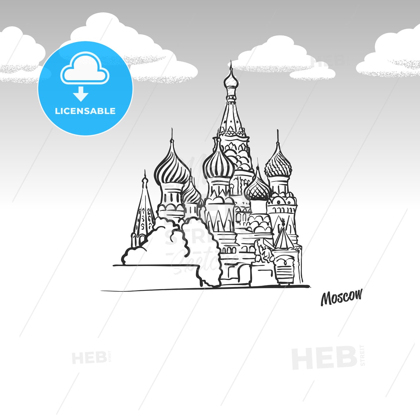 Moscow, Russia famous landmark sketch – instant download