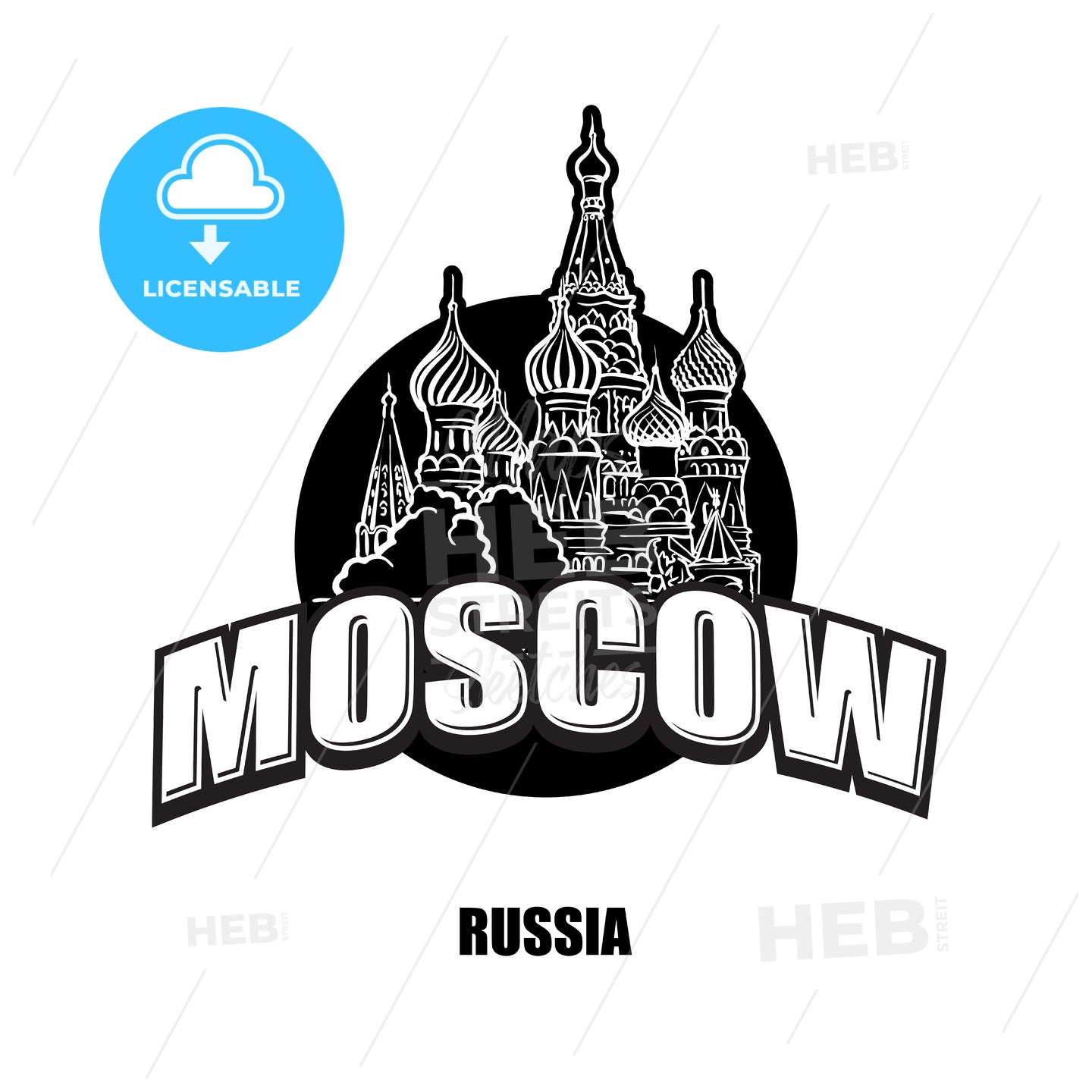 Moscow, cathedral, black and white logo – instant download