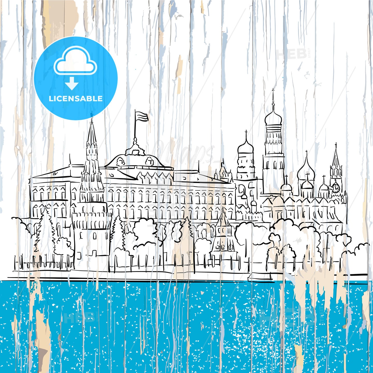 Moscow kremlin drawing on wood – instant download