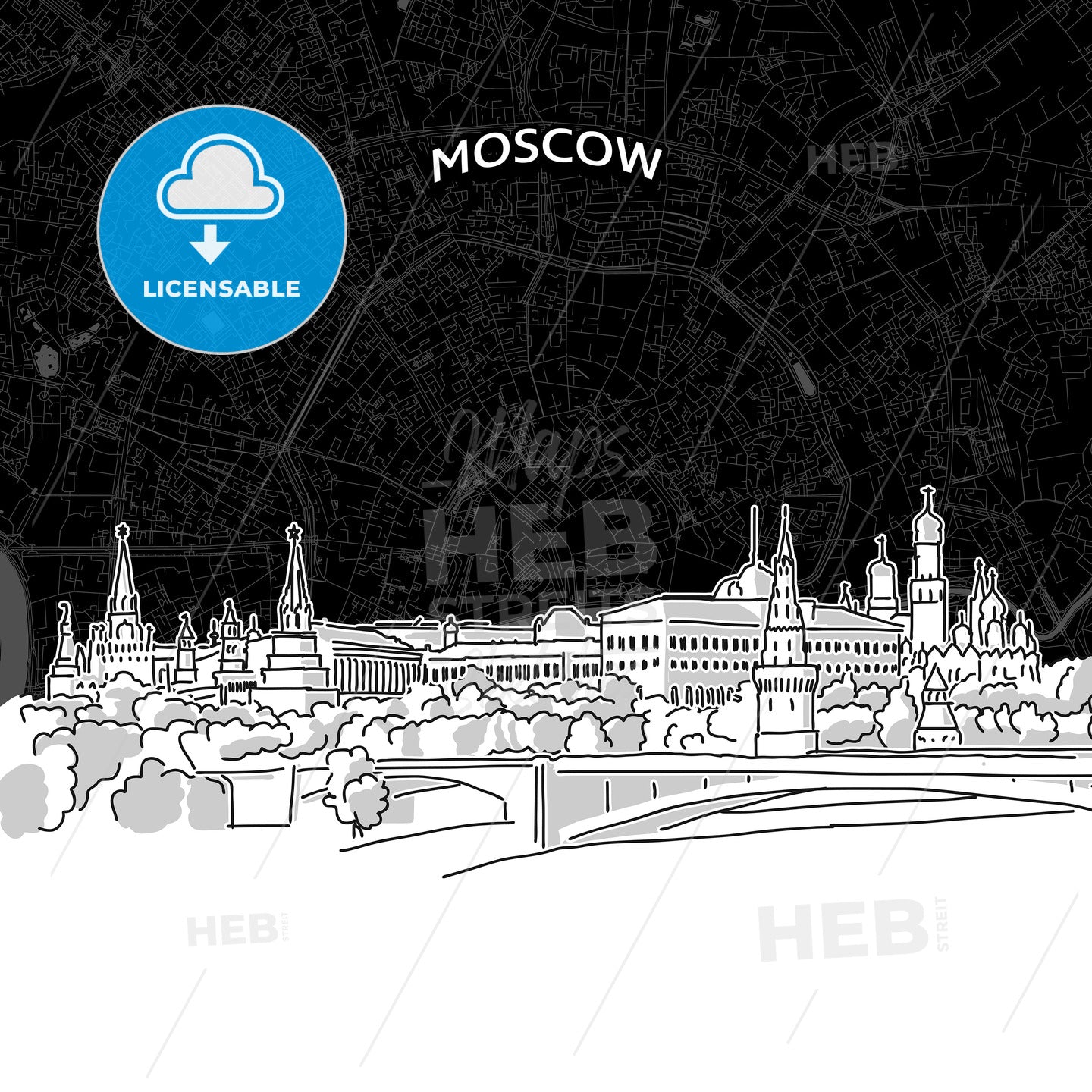 Moscow skyline with map