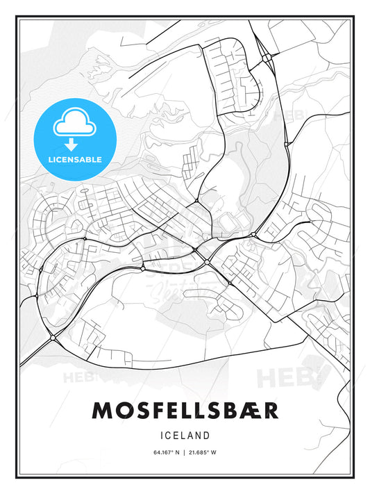 Mosfellsbær, Iceland, Modern Print Template in Various Formats - HEBSTREITS Sketches