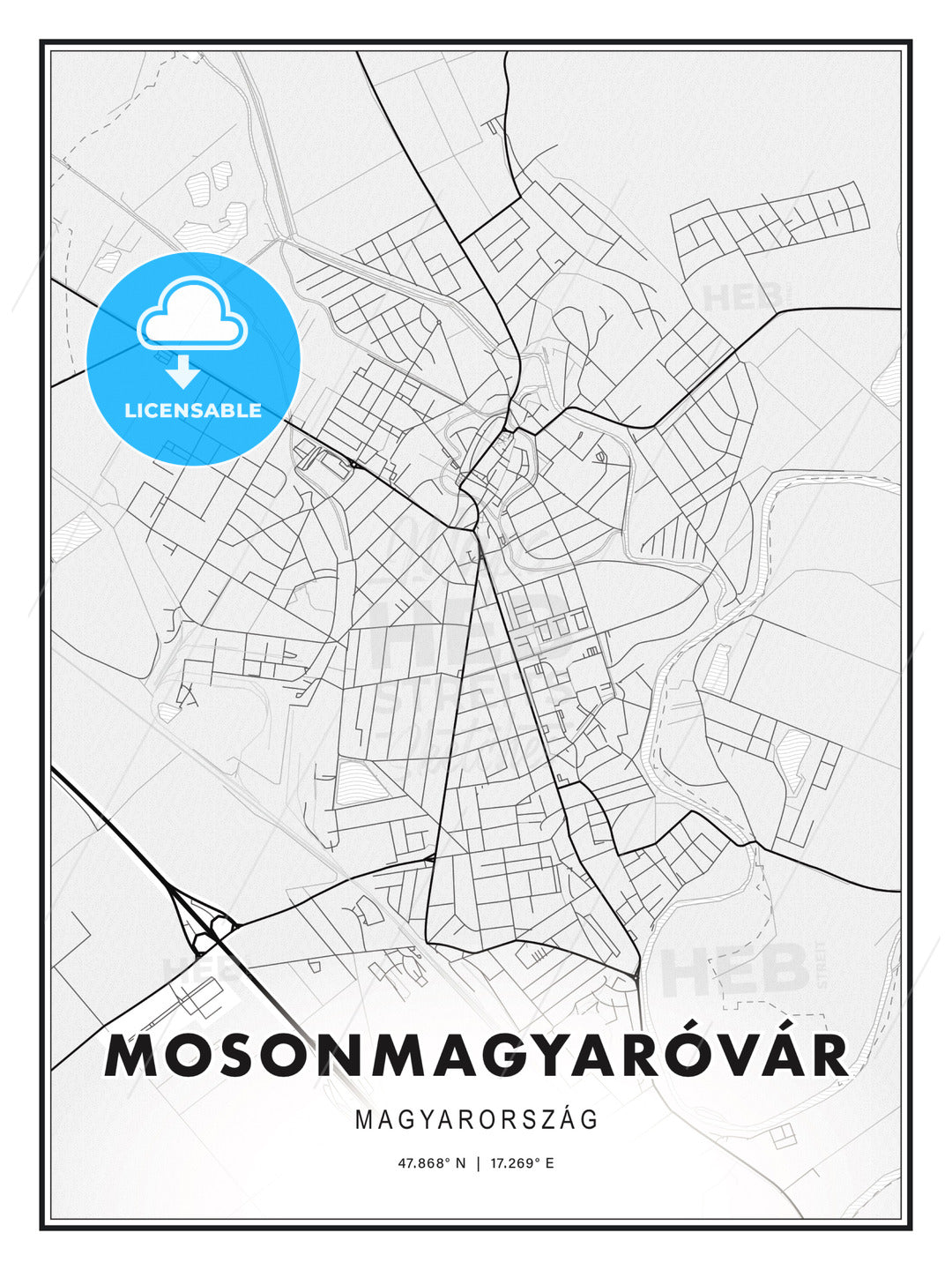 Mosonmagyaróvár, Hungary, Modern Print Template in Various Formats - HEBSTREITS Sketches