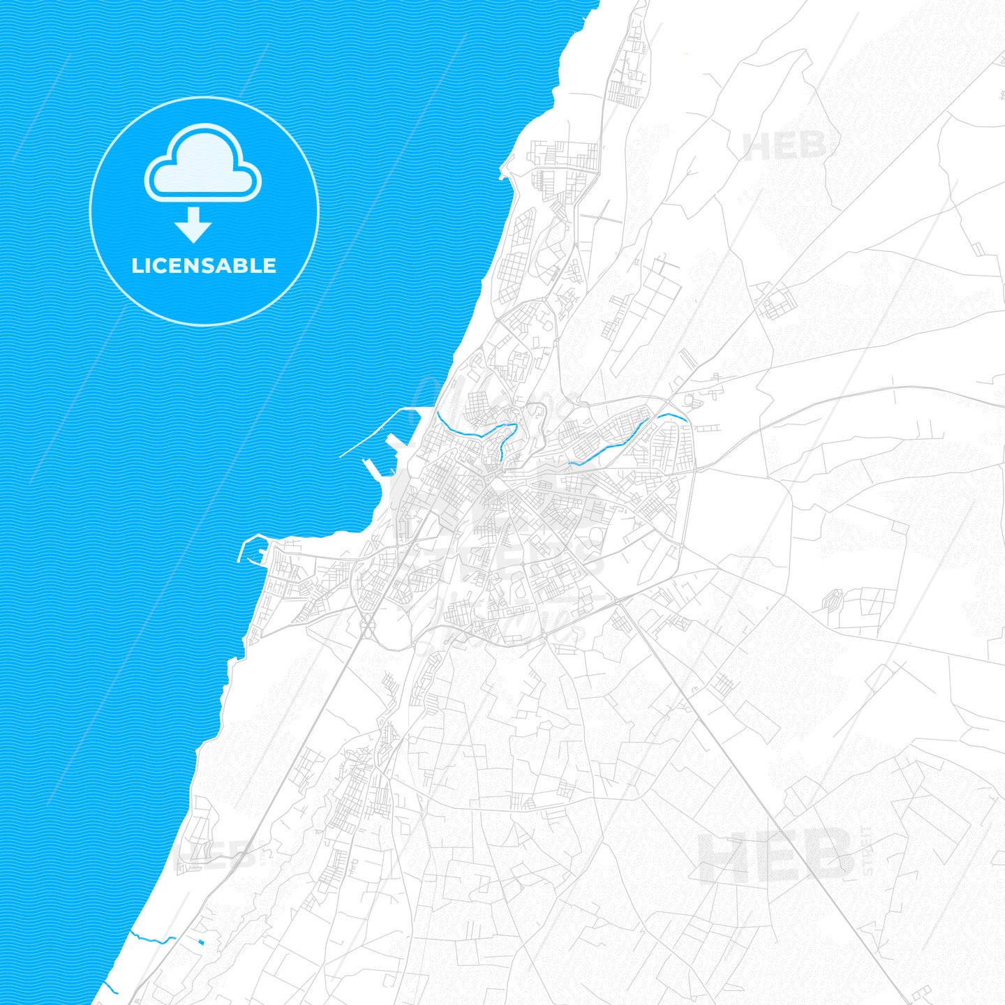 Mostaganem, Algeria PDF vector map with water in focus