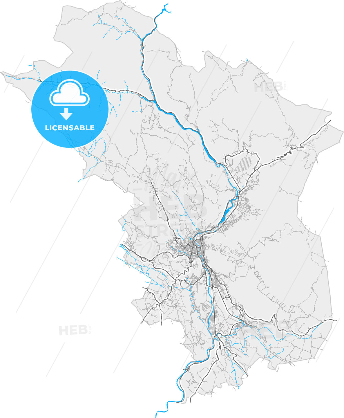 Mostar, Herzegovina-Neretva Canton, Bosnia and Herzegovina, high quality vector map