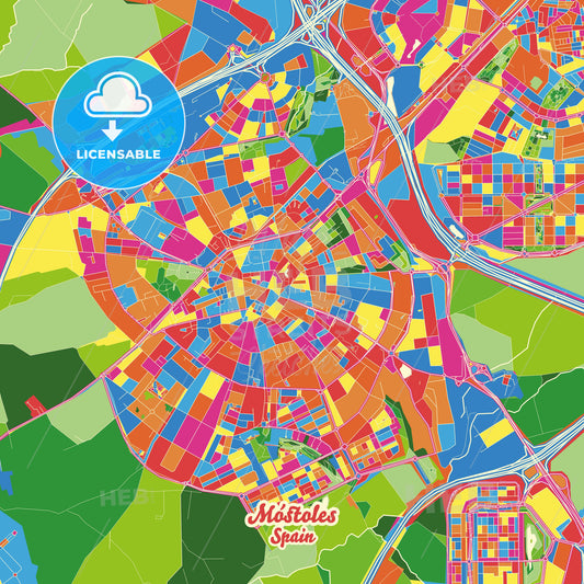 Móstoles, Spain Crazy Colorful Street Map Poster Template - HEBSTREITS Sketches