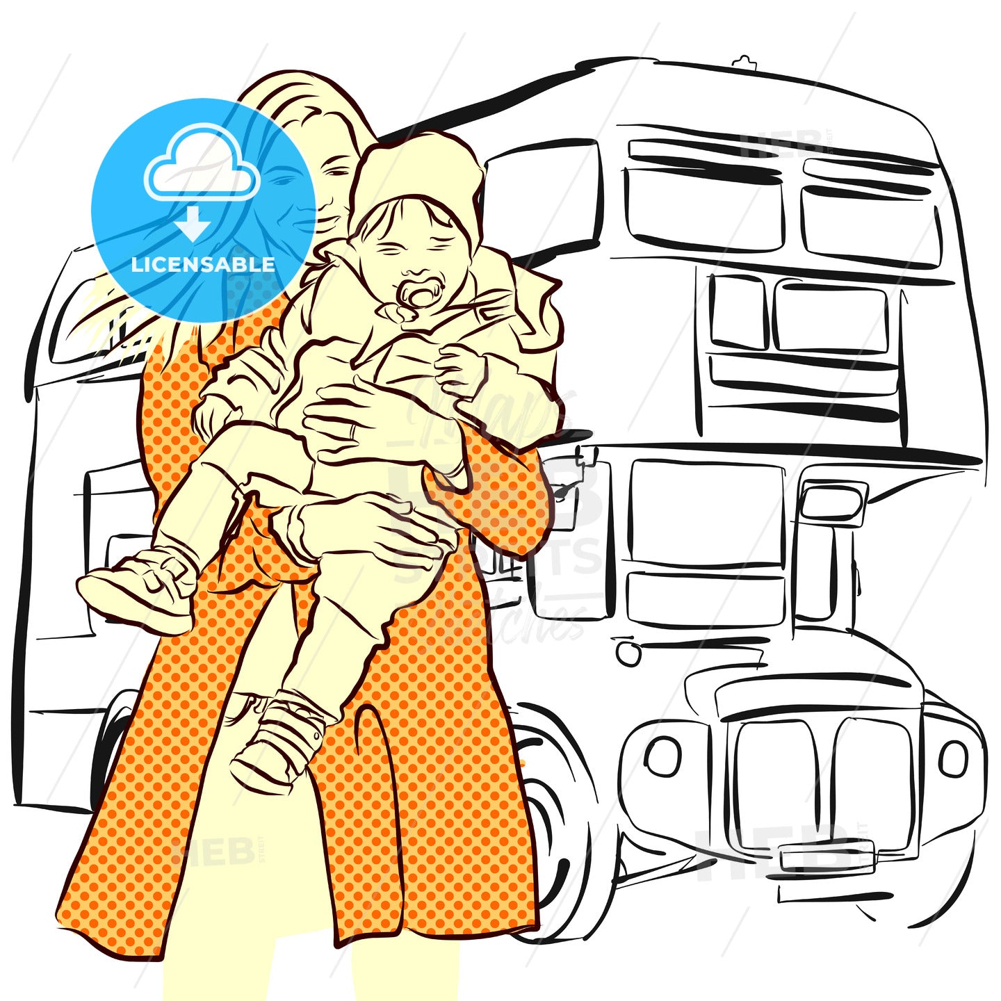Mother and Child in Front of London Bus – instant download