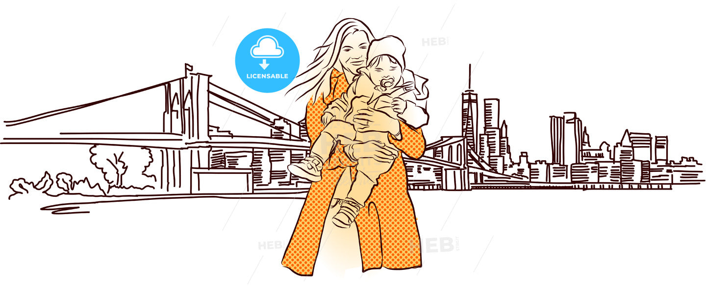Mother with Child in Front of New York Panorama – instant download
