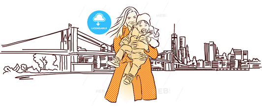 Mother with Child in Front of New York Panorama – instant download
