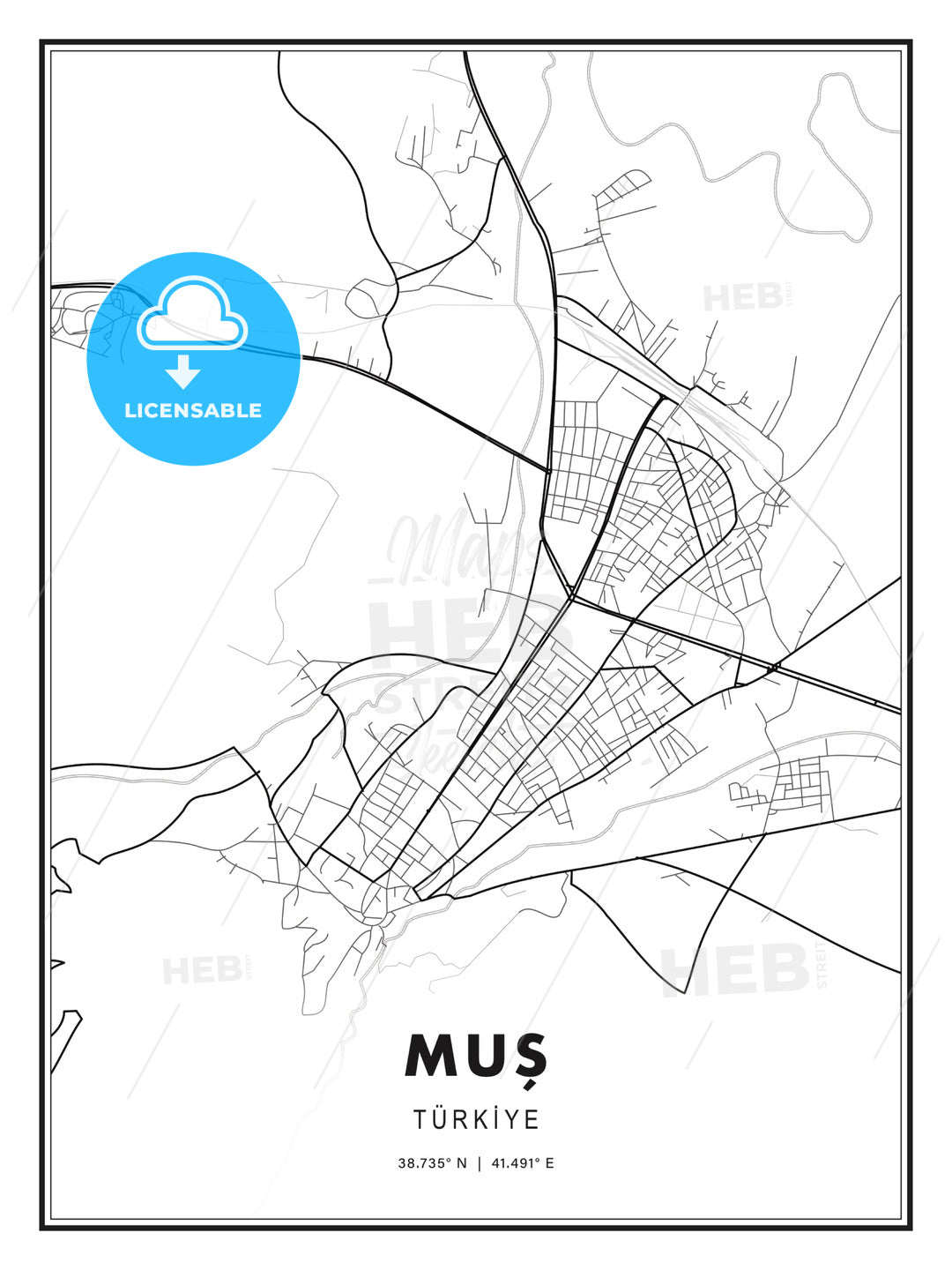 Muş, Turkey, Modern Map Print Template in Various Formats - HEBSTREITS
