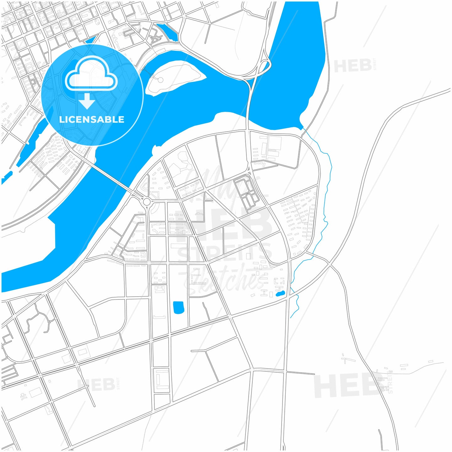 Mudanjiang, Heilongjiang, China, city map with high quality roads.