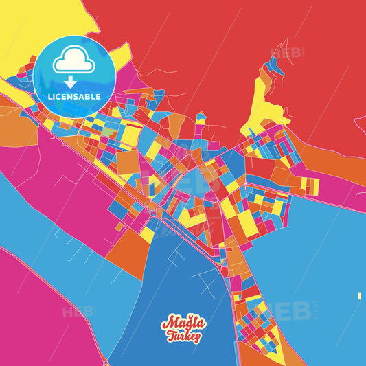 Muğla, Turkey Crazy Colorful Street Map Poster Template - HEBSTREITS Sketches