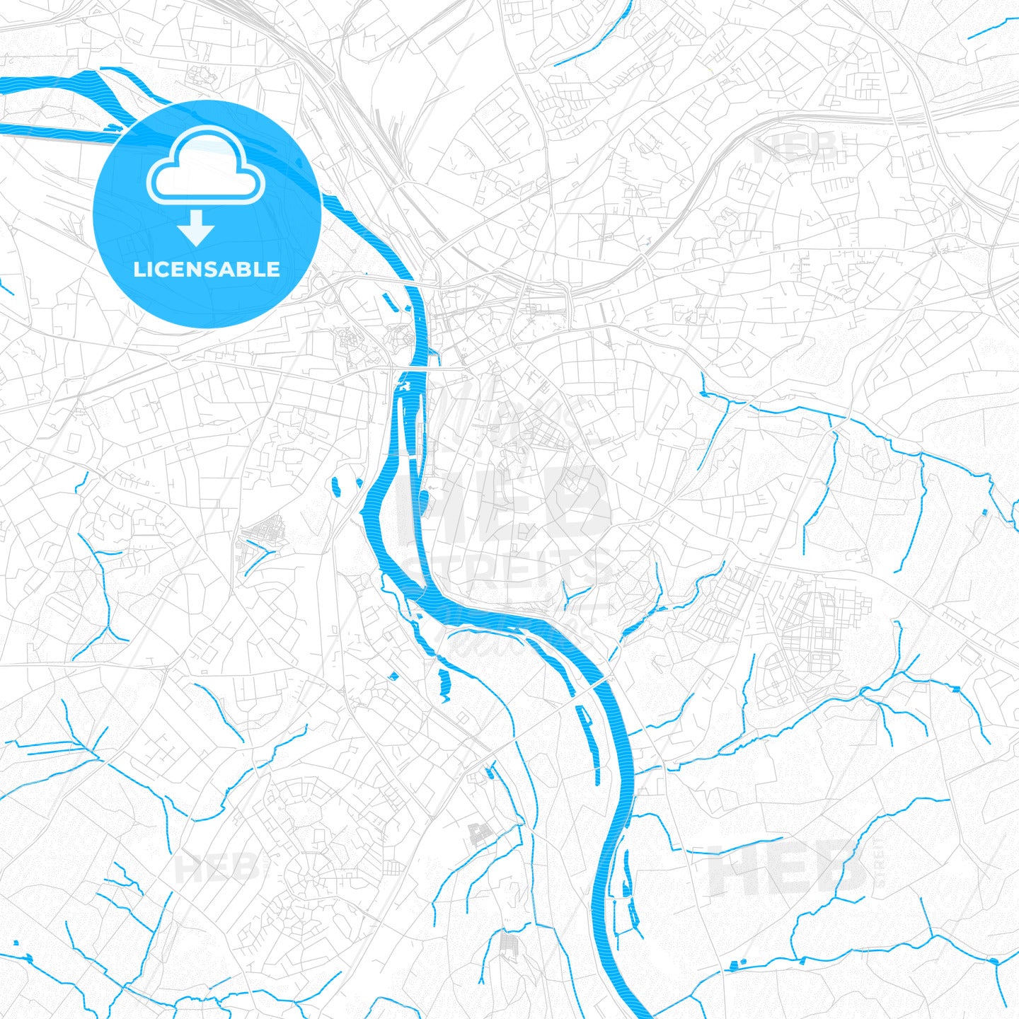 Mulheim an der Ruhr, Germany PDF vector map with water in focus ...