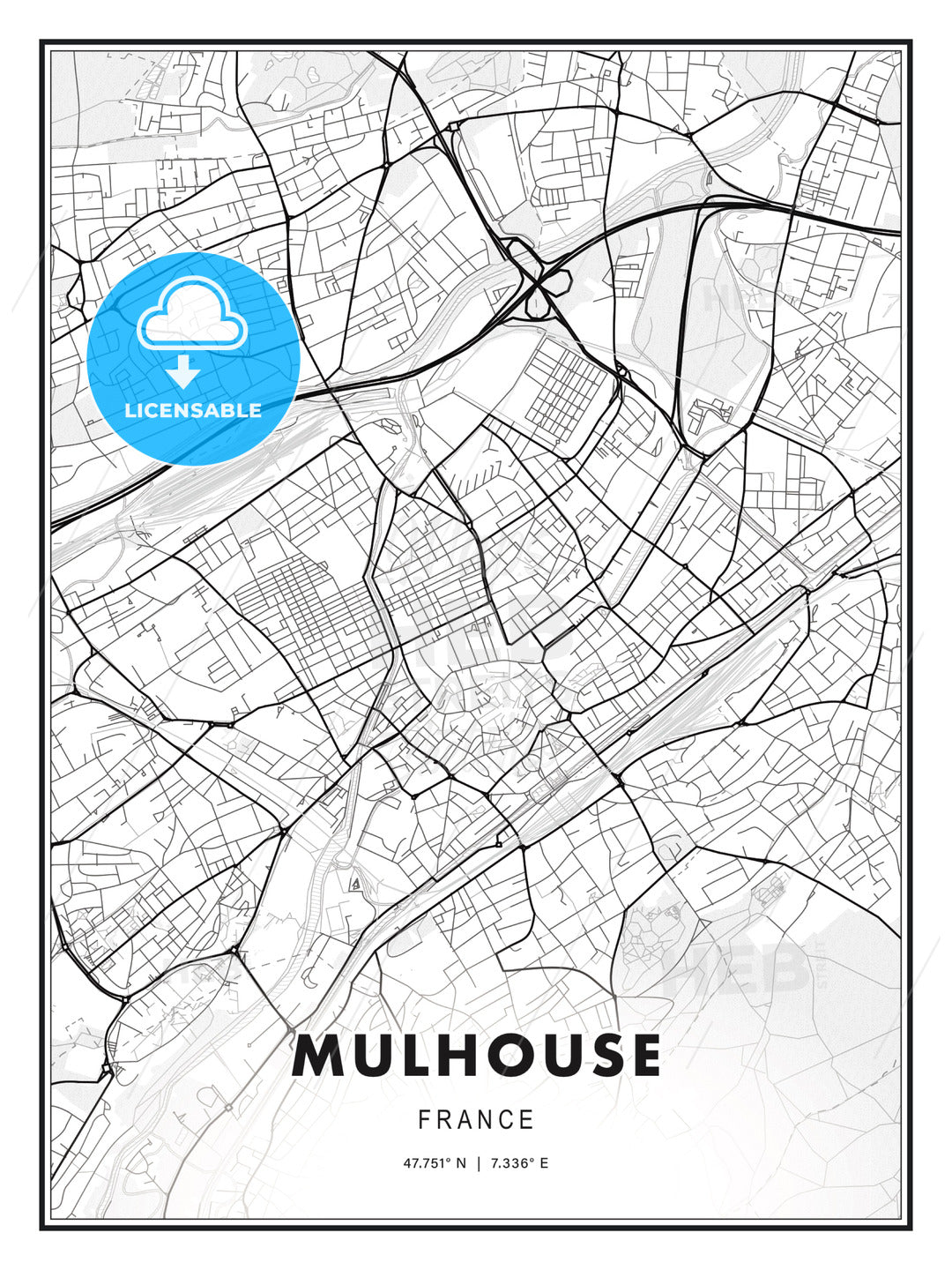 Mulhouse, France, Modern Print Template in Various Formats - HEBSTREITS Sketches