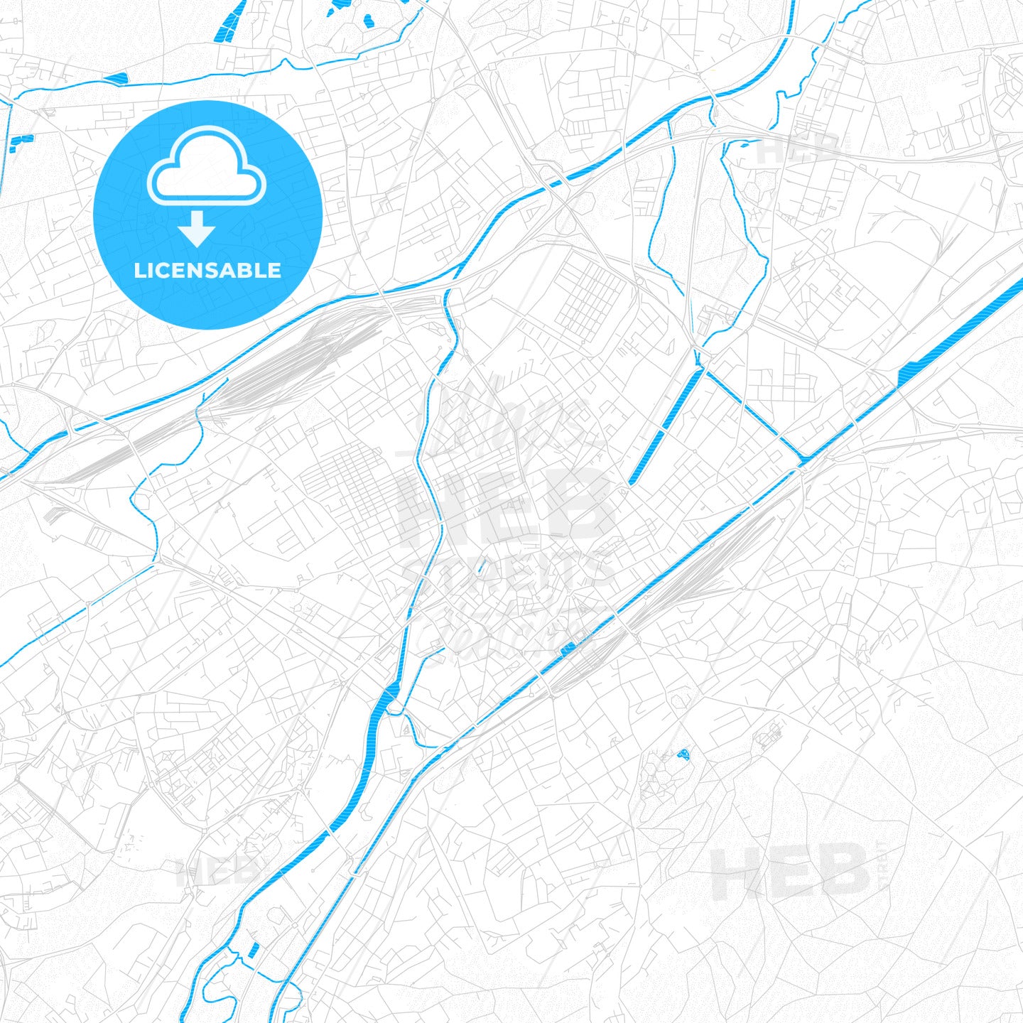 Mulhouse, France PDF vector map with water in focus