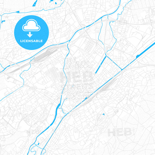 Mulhouse, France PDF vector map with water in focus