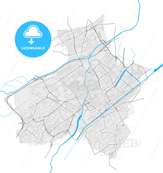 Mulhouse, Haut-Rhin, France, high quality vector map