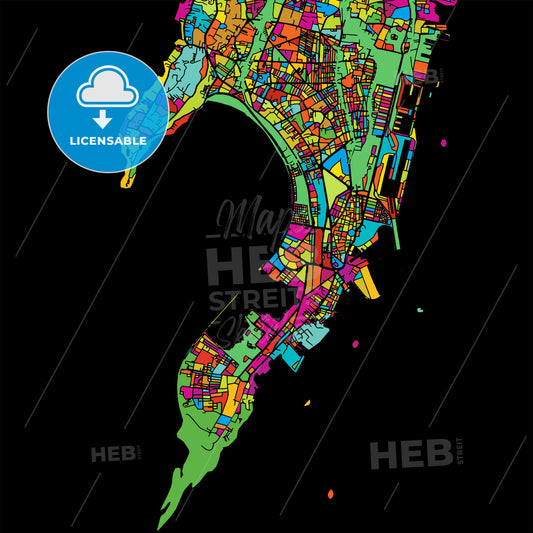 Mumbai, India, Colorful Vector Map on Black