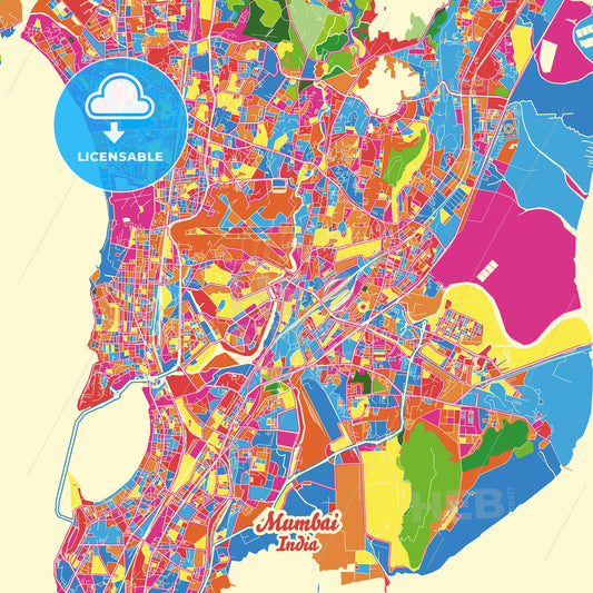 Mumbai, India Crazy Colorful Street Map Poster Template - HEBSTREITS Sketches