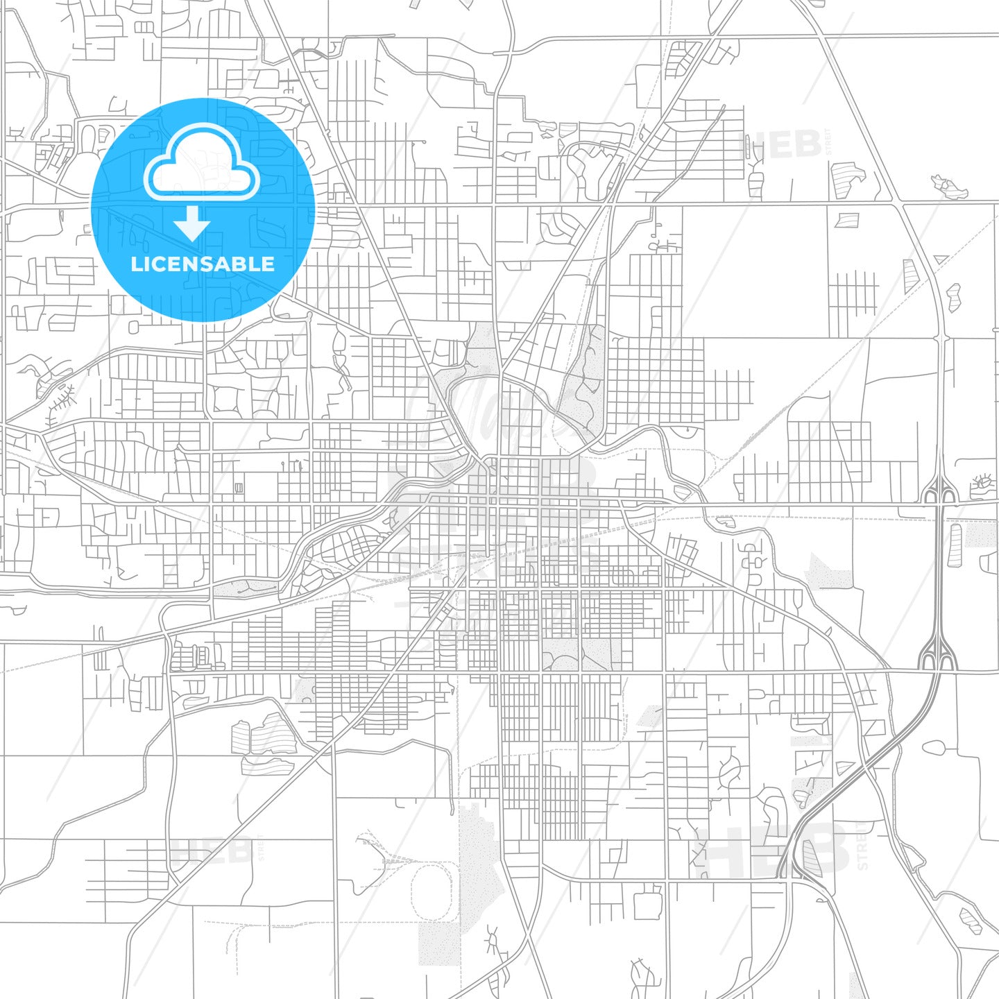 Muncie, Indiana, USA, bright outlined vector map