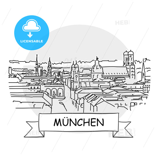 Munich hand-drawn urban vector sign – instant download