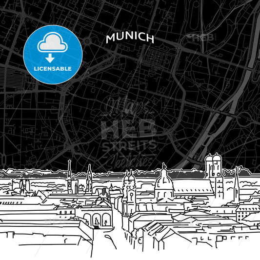Munich skyline with map