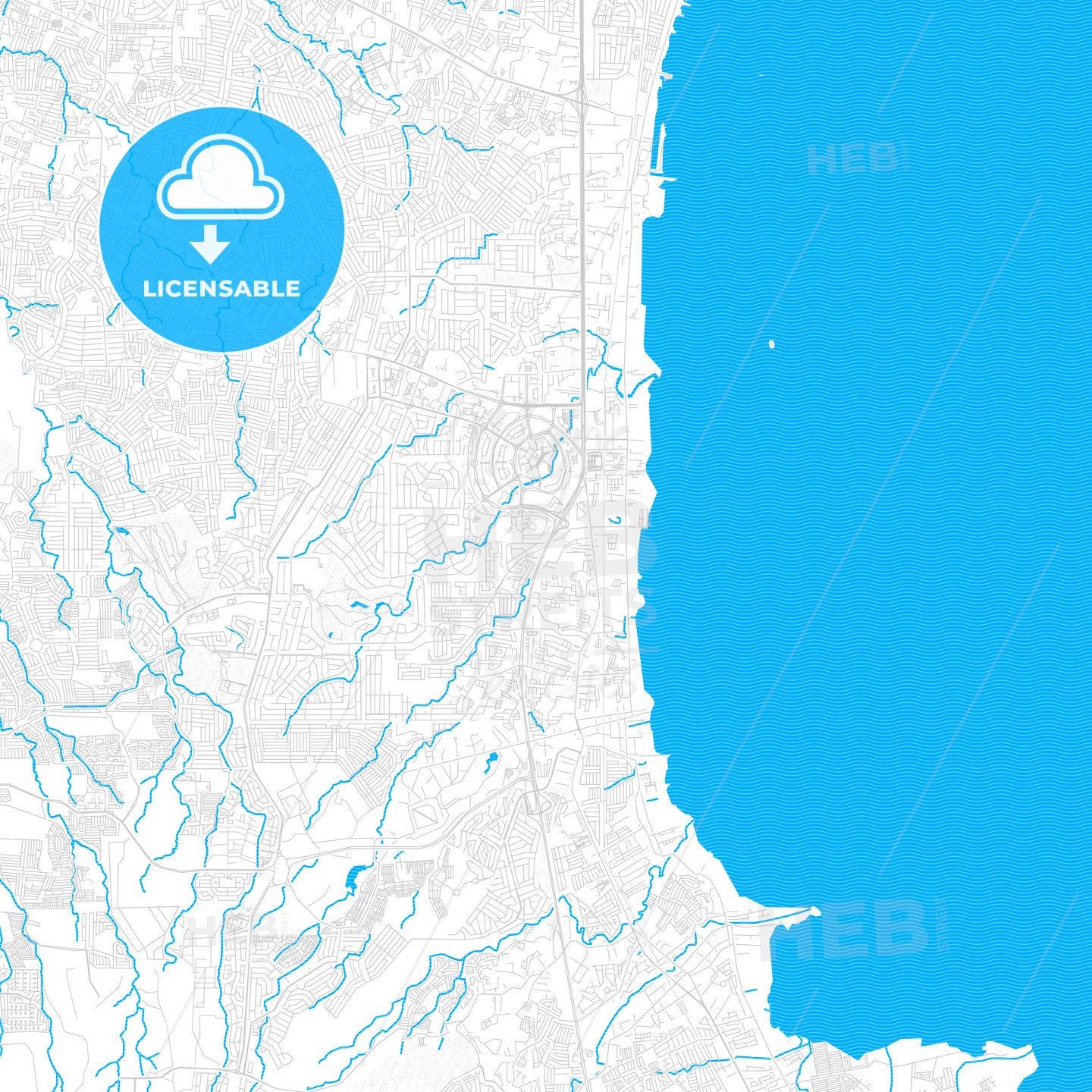 Muntinlupa, Philippines PDF vector map with water in focus