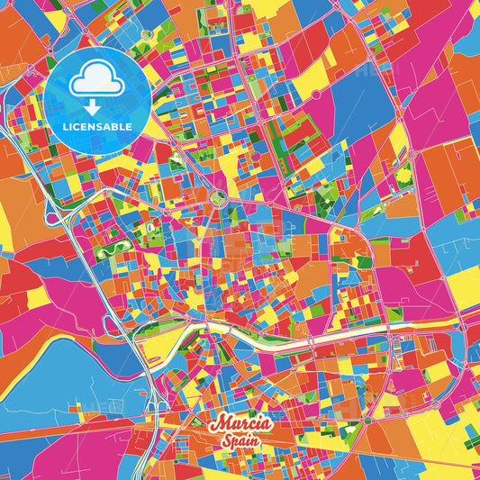 Murcia, Spain Crazy Colorful Street Map Poster Template - HEBSTREITS Sketches