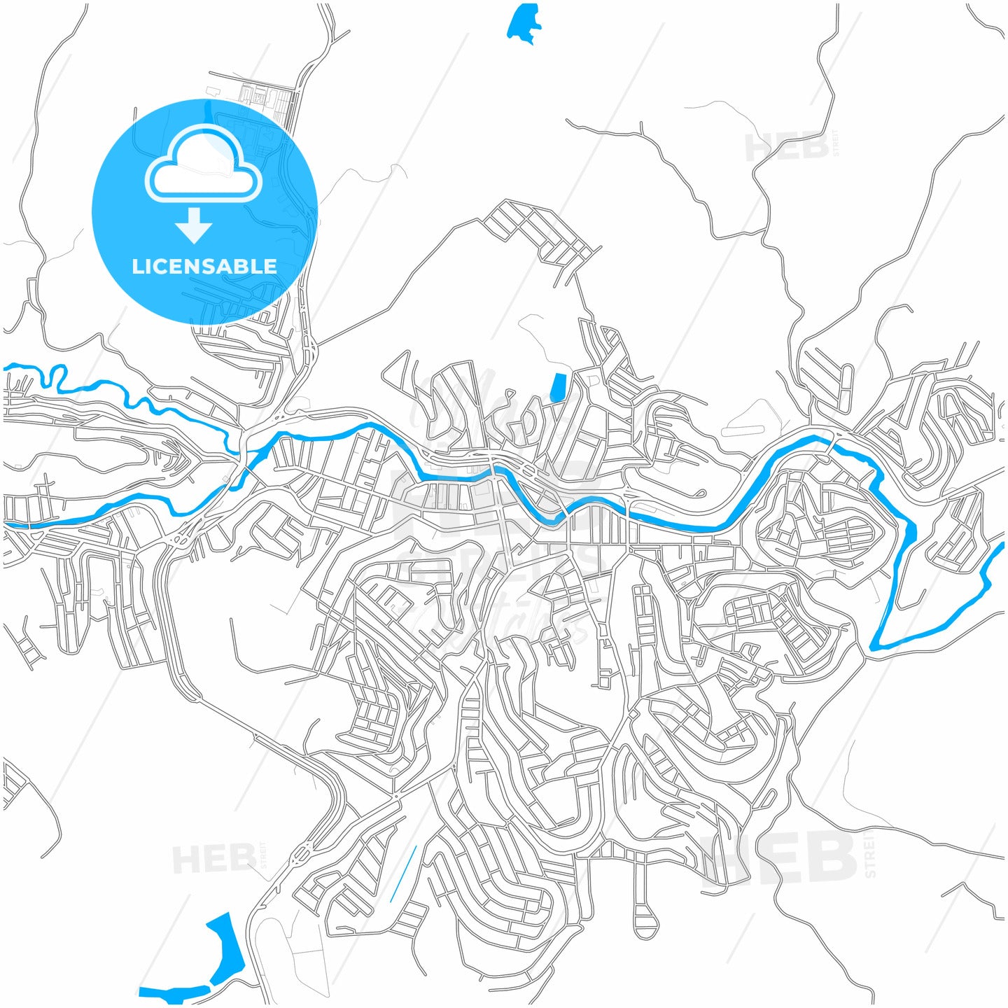 Muriae, Brazil, city map with high quality roads.