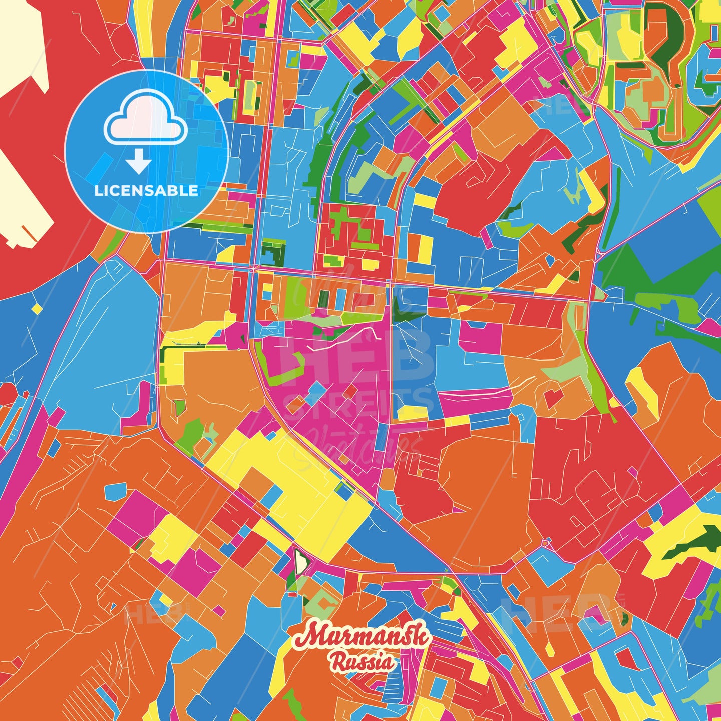 Murmansk, Russia Crazy Colorful Street Map Poster Template - HEBSTREITS Sketches