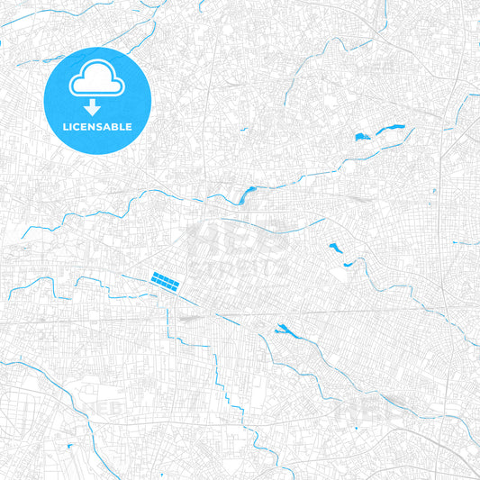 Musashino, Japan PDF vector map with water in focus